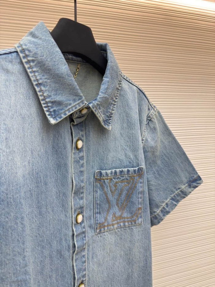 1:1 quality version Pocket Thick Thread Logo Embroidery Denim Shirt 29116515