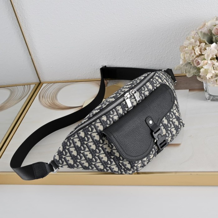 Cow Leather Trim Oblique Jacquard Flap Pocket Zip Waist Bag 2 colors 29116499