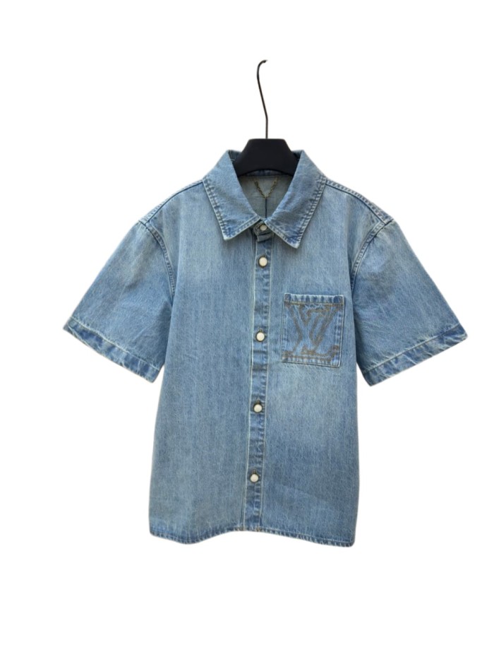 1:1 quality version Pocket Thick Thread Logo Embroidery Denim Shirt 29116515