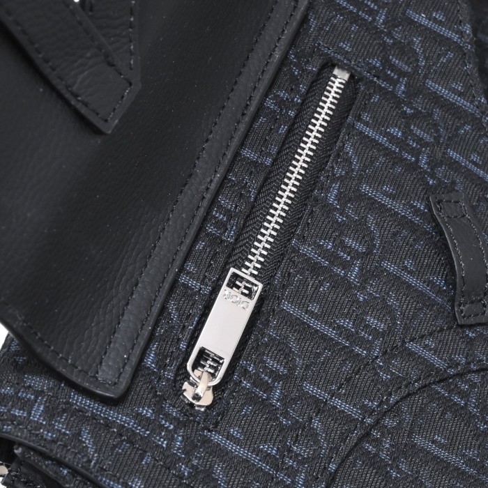 Jacquard Canvas & Black Full Grain Calfskin Leather Saddle Shoulder Bag 2 colors 29116572