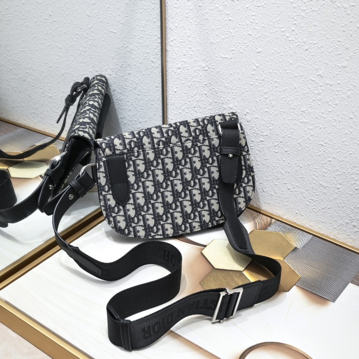 Jacquard Canvas & Black Full Grain Calfskin Leather Saddle Shoulder Bag 2 colors 29116572