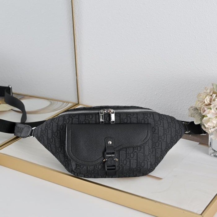 Cow Leather Trim Oblique Jacquard Flap Pocket Zip Waist Bag 2 colors 29116499