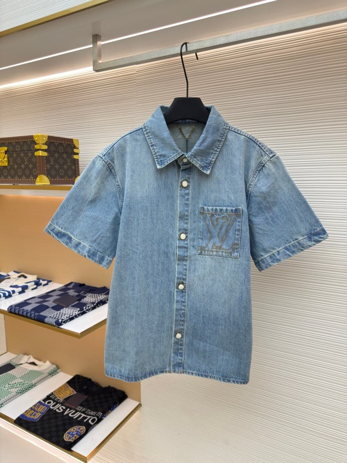 1:1 quality version Pocket Thick Thread Logo Embroidery Denim Shirt 29116515