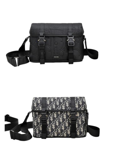 Men's Black Grained Calfskin Embossed Logo Flap Crossbody Messenger Bag 2 colors 29119276