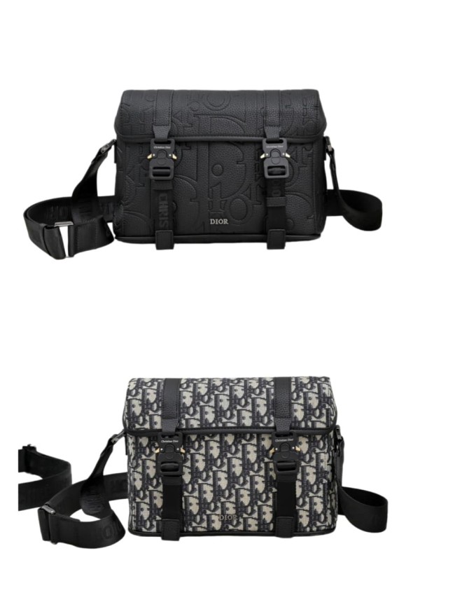 Men's Black Grained Calfskin Embossed Logo Flap Crossbody Messenger Bag 2 colors 29119276