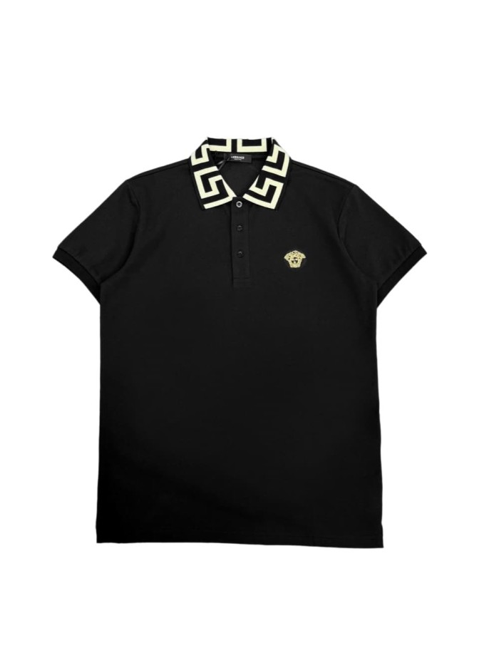 Luxury Slim Fit Greca Jacquard Collar Medusa Embroidered Polo Shirt 29119334