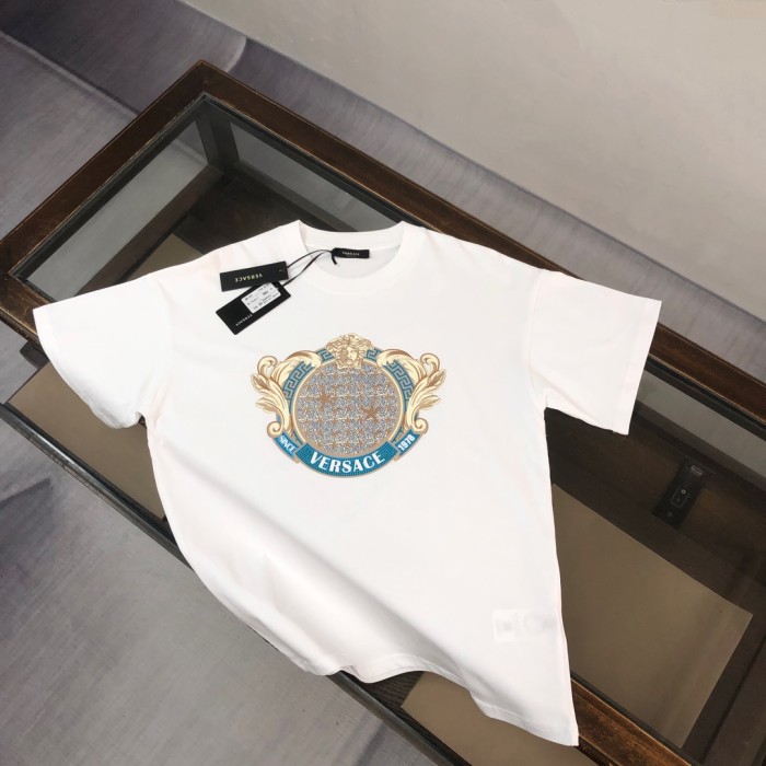 Luxury Baroque Style Crystal Rhinestone Badge Medusa Graphic Print Matching Couple T-shirt 2 colors 29119651