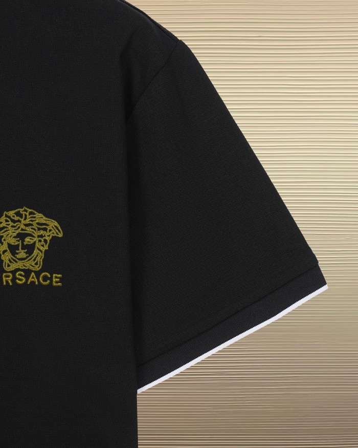 Business Luxury Slim Fit Contrast Piping Collar Tiny Golden Medusa Embroidery Men's Polo Shirt 3 colors 29119789