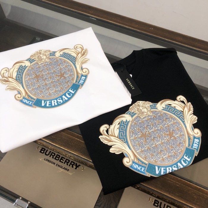 Luxury Baroque Style Crystal Rhinestone Badge Medusa Graphic Print Matching Couple T-shirt 2 colors 29119651