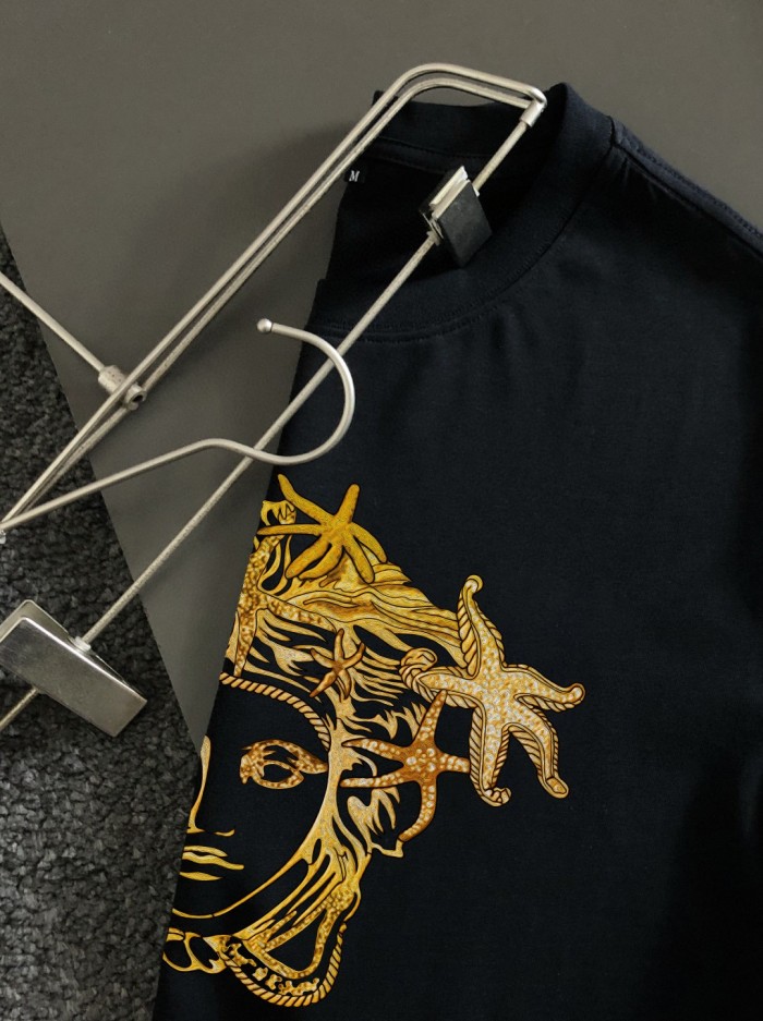Luxury Mediterranean Style Golden Starfish Ocean Medusa Graphic Print Matching Couple T-shirt 2 colors 29119673