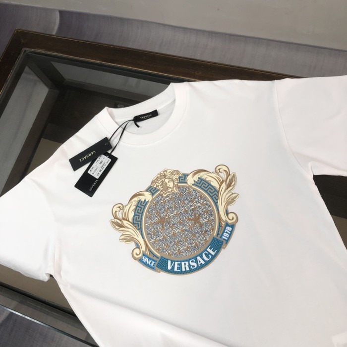 Luxury Baroque Style Crystal Rhinestone Badge Medusa Graphic Print Matching Couple T-shirt 2 colors 29119651
