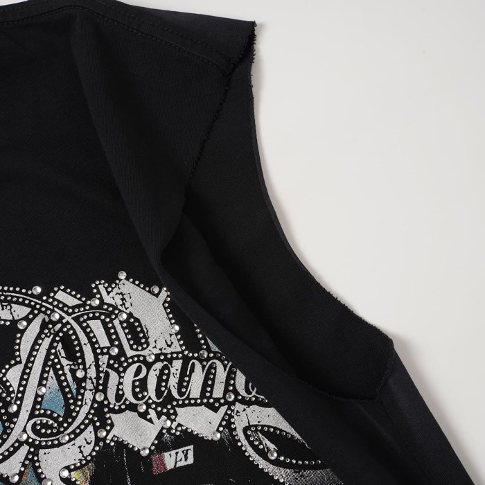 Skeleton Cowboy Toast Rhinestone Print Washed Vest 2 colors 29119187