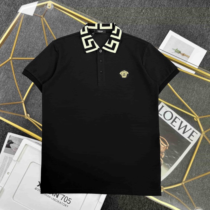 Luxury Slim Fit Greca Jacquard Collar Medusa Embroidered Polo Shirt 29119334