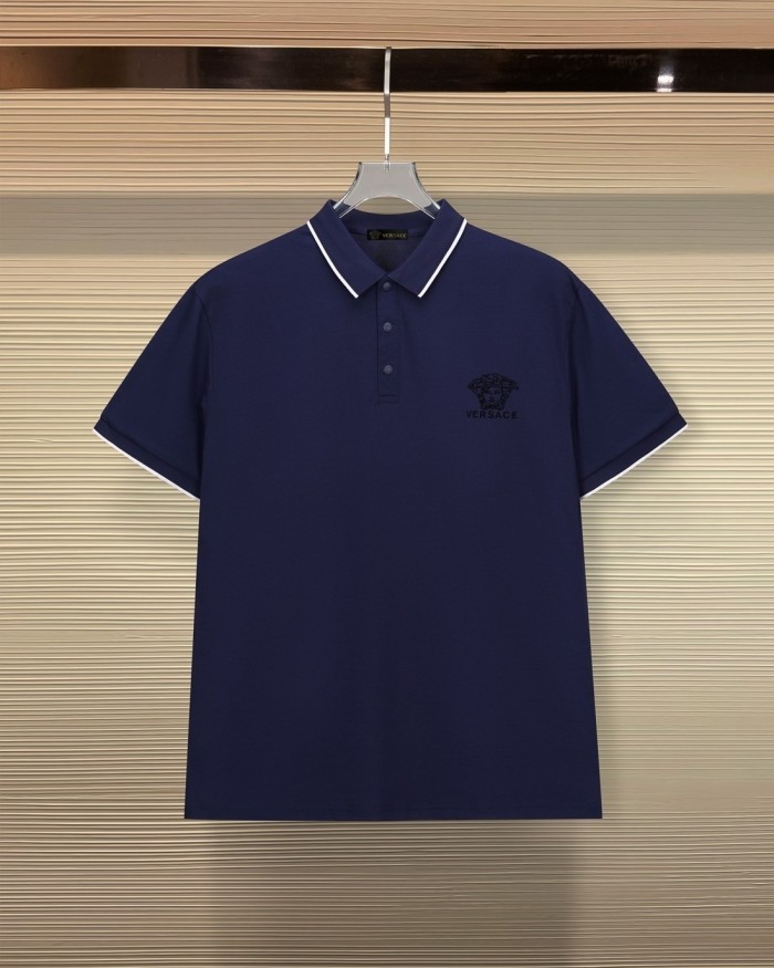 Business Luxury Slim Fit Contrast Piping Collar Tiny Golden Medusa Embroidery Men's Polo Shirt 3 colors 29119789