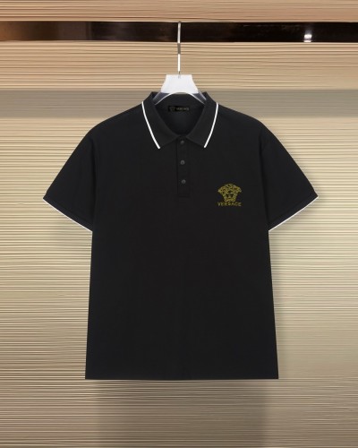 Business Luxury Slim Fit Contrast Piping Collar Tiny Golden Medusa Embroidery Men's Polo Shirt 3 colors 29119789