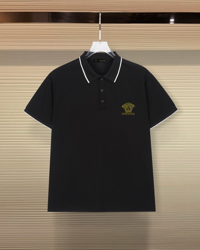 Business Luxury Slim Fit Contrast Piping Collar Tiny Golden Medusa Embroidery Men's Polo Shirt 3 colors 29119789