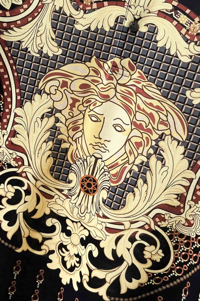 1:1 quality version  Chain Scroll Floral Central Medusa Full Print Black Lapel Men's Polo Shirt 29143767