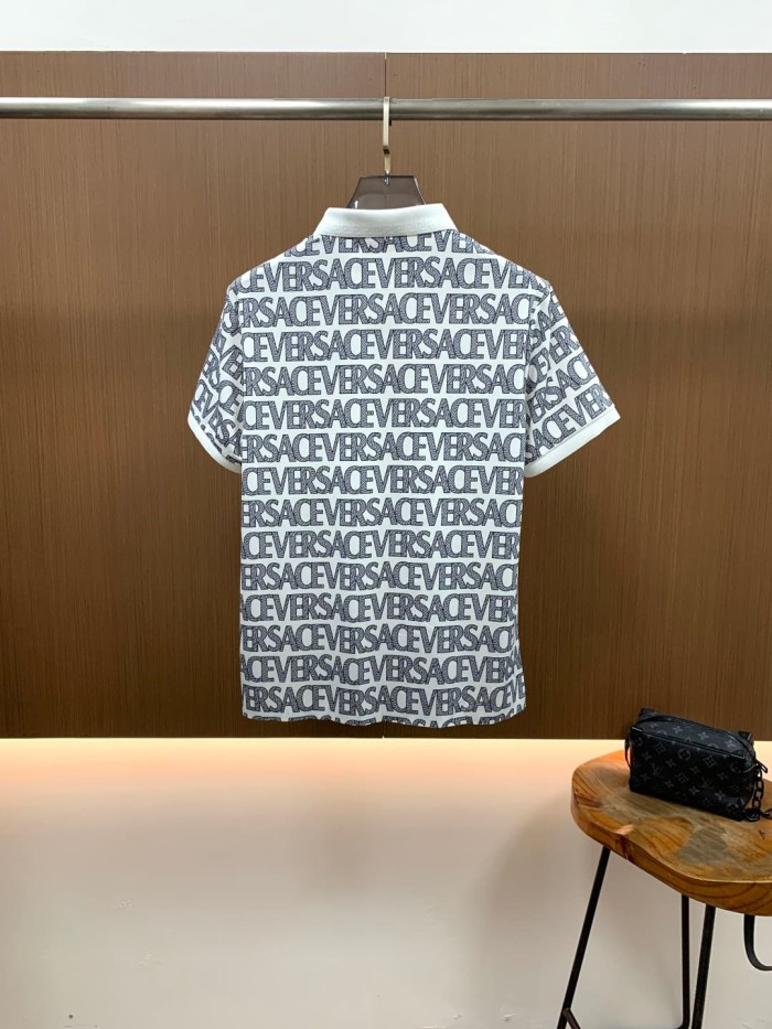 1:1 quality versionLuxury All Over Thin Line Versace Letter Repeat Print Pique Polo Shirt 2 colors 29143801