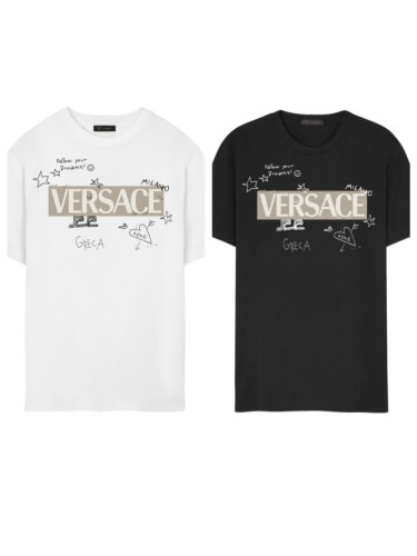 Doodle Sketch Style Star Heart Hand Drawn Versace Letter Greca Text Unisex T-shirt 2 colors 29140151