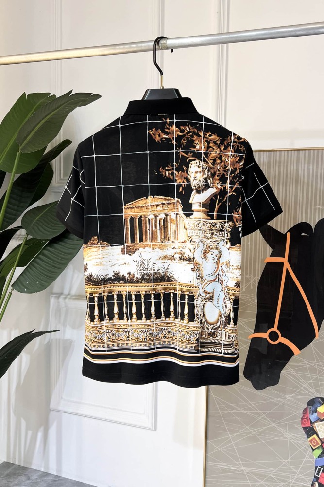 1:1 quality versionWhite Grid Background Ancient Greek Temple Sculpture Cherub All Over Print Polo Shirt 29143796