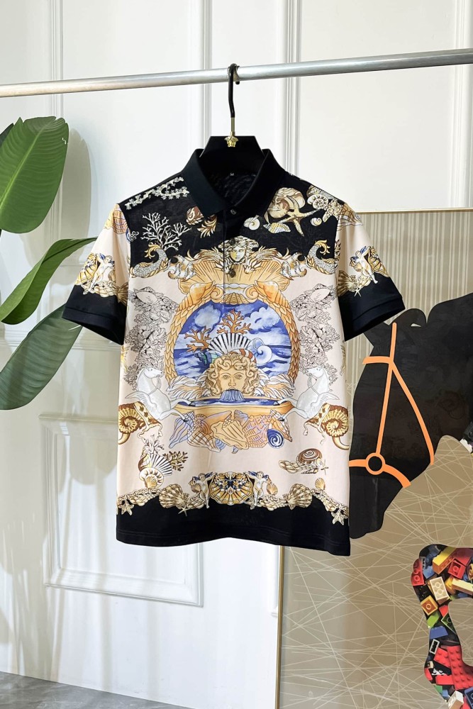 1:1 quality version Luxury Nautical Baroque Style All Over Seashell Coral Mermaid Medusa Print Polo Shirt 29143763