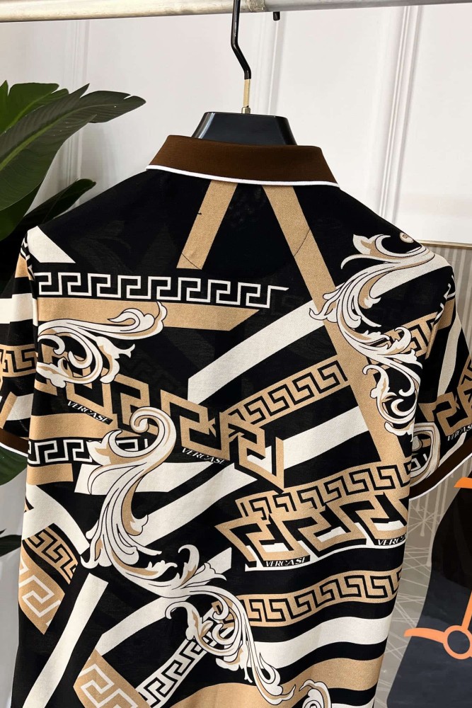 1:1 quality version Luxury Business Style Diagonal Stripe Splicing Greca Border Baroque Scroll Floral All Over Print Polo Shirt 29143770