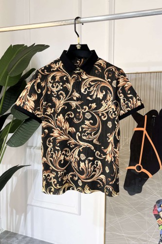 1:1 quality version Luxury Business Style Tiny Dot Background Golden Baroque Scroll Floral All Over Print Polo Shirt 29143798