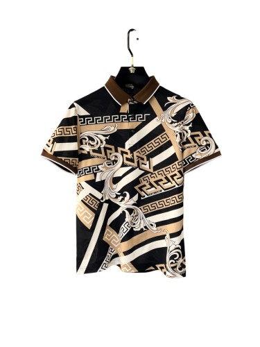 1:1 quality version Luxury Business Style Diagonal Stripe Splicing Greca Border Baroque Scroll Floral All Over Print Polo Shirt 29143770
