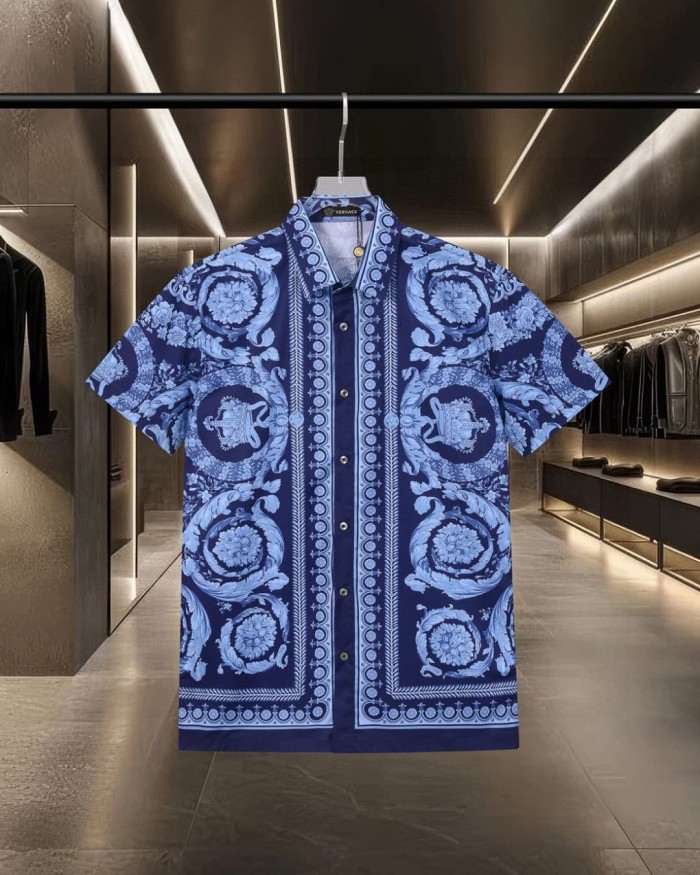 Baroque Royal Style All Over Golden Floral Crown Medallion Print Cuban Collar Vacation Shirt 2 colors 29140025