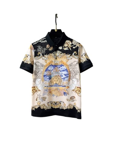 1:1 quality version Luxury Nautical Baroque Style All Over Seashell Coral Mermaid Medusa Print Polo Shirt 29143763