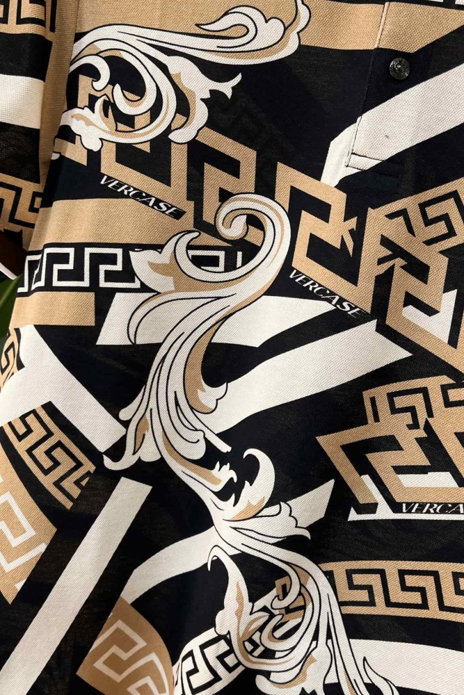 1:1 quality version Luxury Business Style Diagonal Stripe Splicing Greca Border Baroque Scroll Floral All Over Print Polo Shirt 29143770