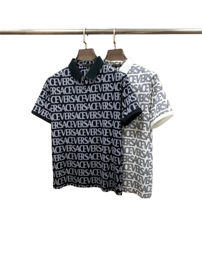 1:1 quality versionLuxury All Over Thin Line Versace Letter Repeat Print Pique Polo Shirt 2 colors 29143801