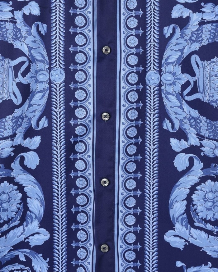 Baroque Royal Style All Over Golden Floral Crown Medallion Print Cuban Collar Vacation Shirt 2 colors 29140025