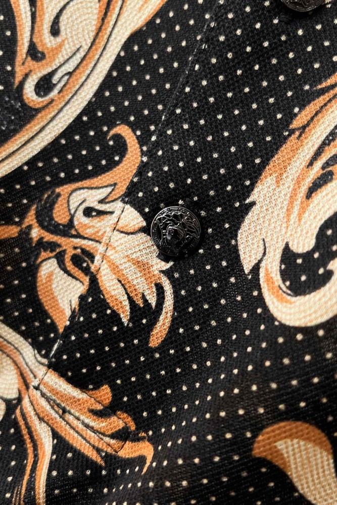 1:1 quality version Luxury Business Style Tiny Dot Background Golden Baroque Scroll Floral All Over Print Polo Shirt 29143798