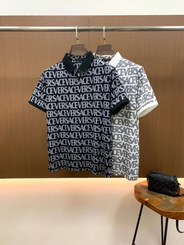1:1 quality versionLuxury All Over Thin Line Versace Letter Repeat Print Pique Polo Shirt 2 colors 29143801
