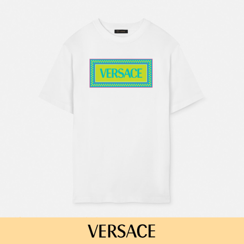 Neon Contrast Style Greek Key Border Square Box Versace Letter Print Unisex T-shirt 2 colors 29140157