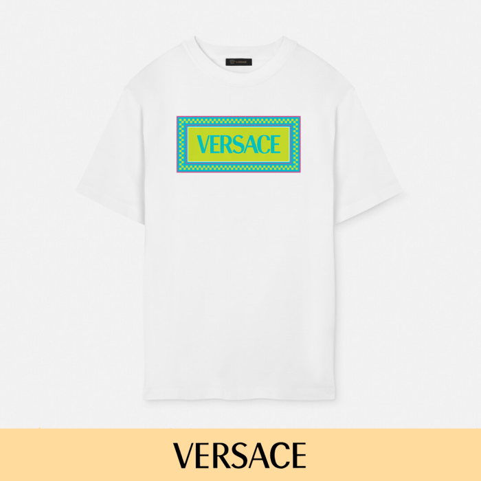 Neon Contrast Style Greek Key Border Square Box Versace Letter Print Unisex T-shirt 2 colors 29140157