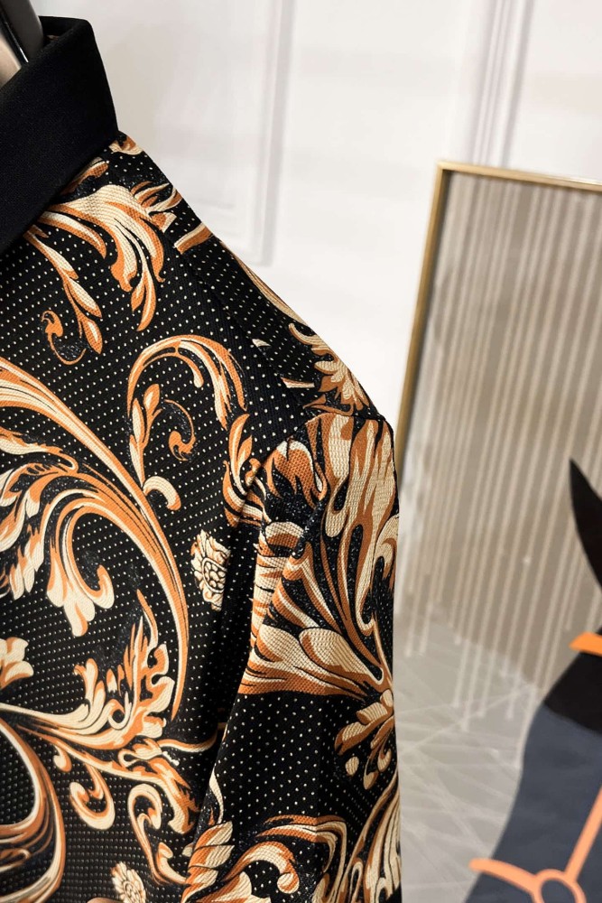 1:1 quality version Luxury Business Style Tiny Dot Background Golden Baroque Scroll Floral All Over Print Polo Shirt 29143798