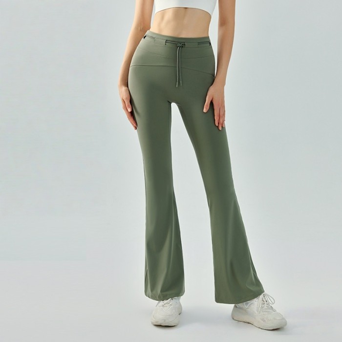 Cord Lock Toggle One Piece High Waist Yoga Flared Pants 4 colors 29201423