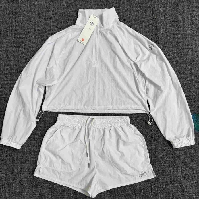 American Style Waist Cutout Design Zip Cropped Sports Set 6 colors 29201427