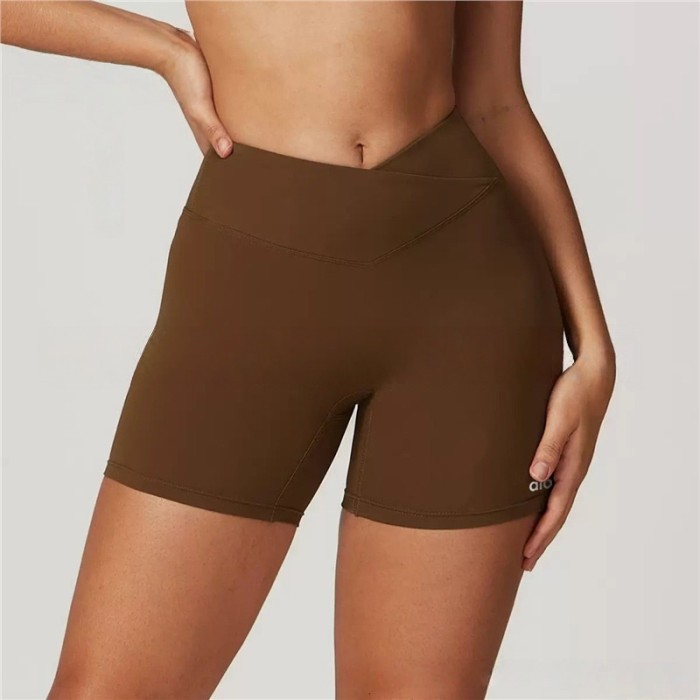 Back Cutout Fitted Top Cross High Waist Shorts Yoga Set 5 colors 29201426