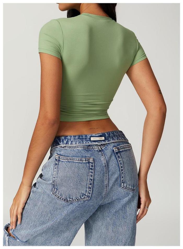 Workout Training Cropped Fitted Short Sleeve Yoga Tee 7 colors 29201419