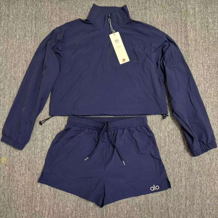 American Style Waist Cutout Design Zip Cropped Sports Set 6 colors 29201427