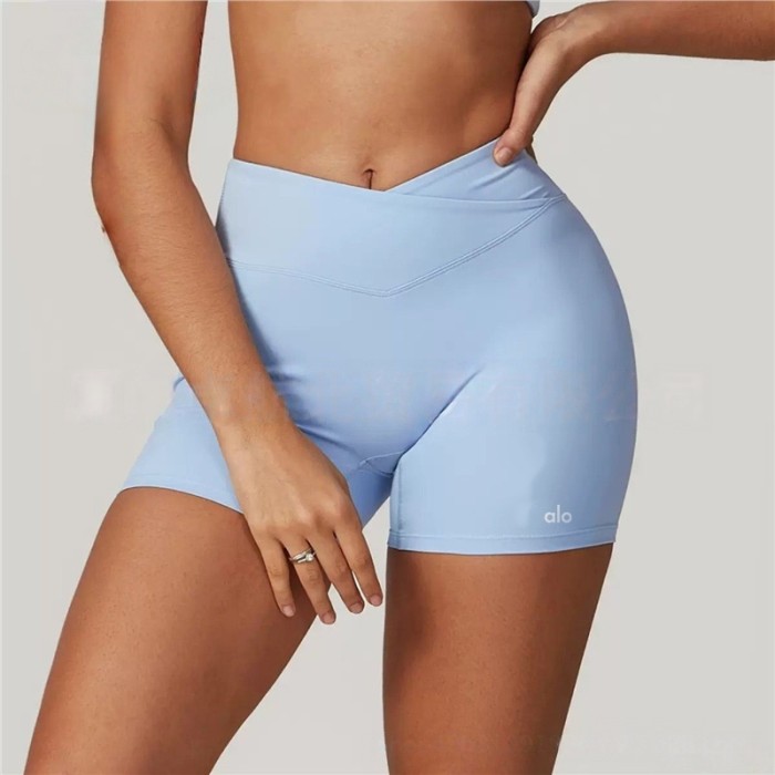 Back Cutout Fitted Top Cross High Waist Shorts Yoga Set 5 colors 29201426
