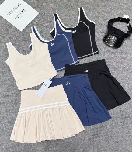Seam Strap Naked Feel Quick Dry Tank & High Waist Yoga Skort Set 3 colors 29201417