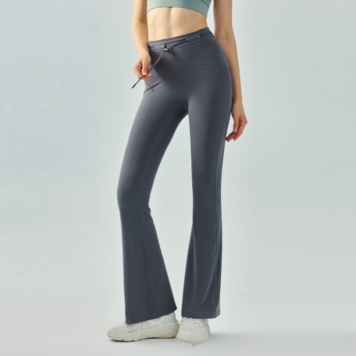 Cord Lock Toggle One Piece High Waist Yoga Flared Pants 4 colors 29201423