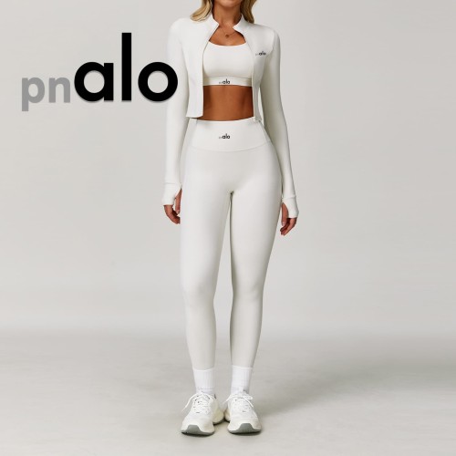Fitted Naked Feel Shockproof High Waist Yoga Pants Three Piece Set 10 colors 29201425