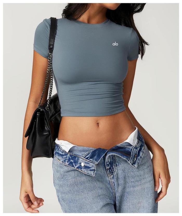 Workout Training Cropped Fitted Short Sleeve Yoga Tee 7 colors 29201419