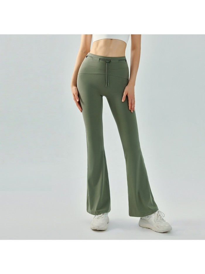Cord Lock Toggle One Piece High Waist Yoga Flared Pants 4 colors 29201423
