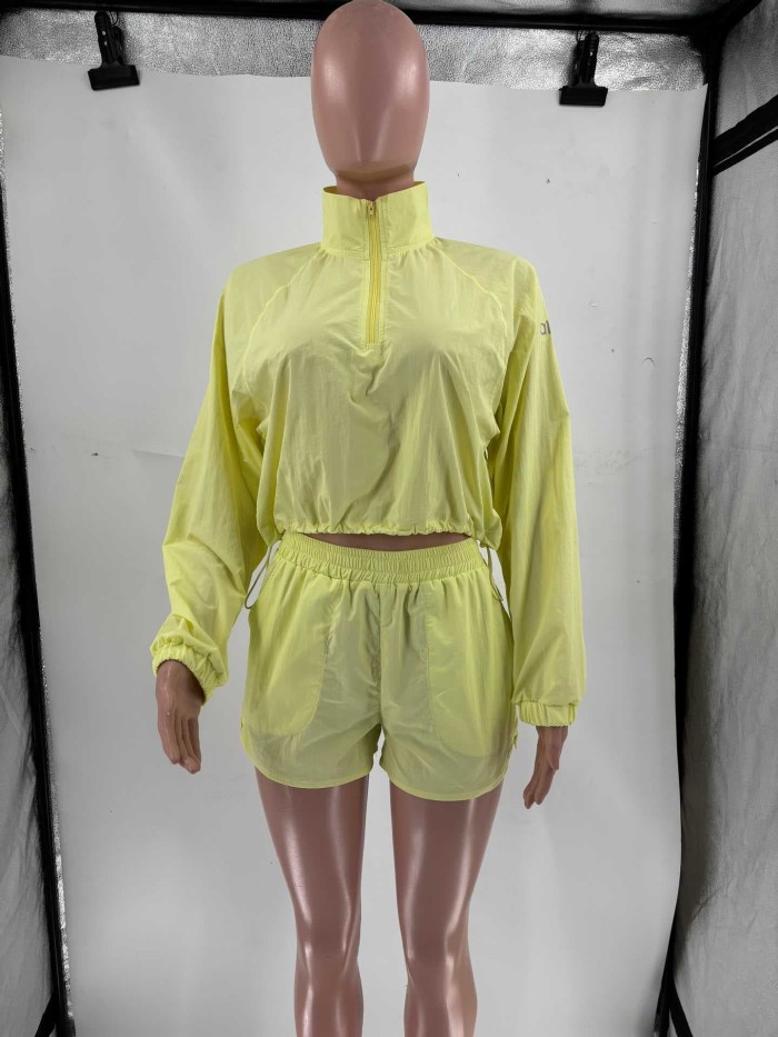 American Style Waist Cutout Design Zip Cropped Sports Set 6 colors 29201427